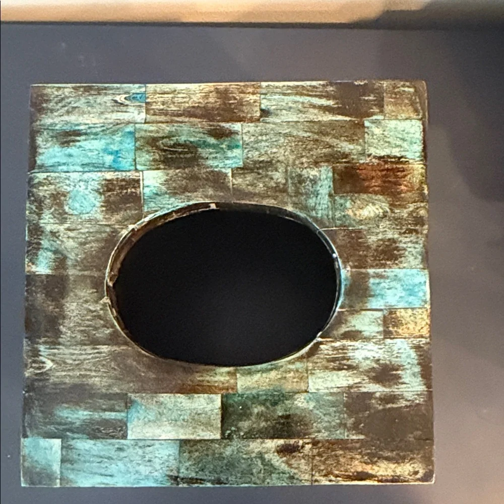 Inlaid Bone Blue and Brown Tissue Box Cover
